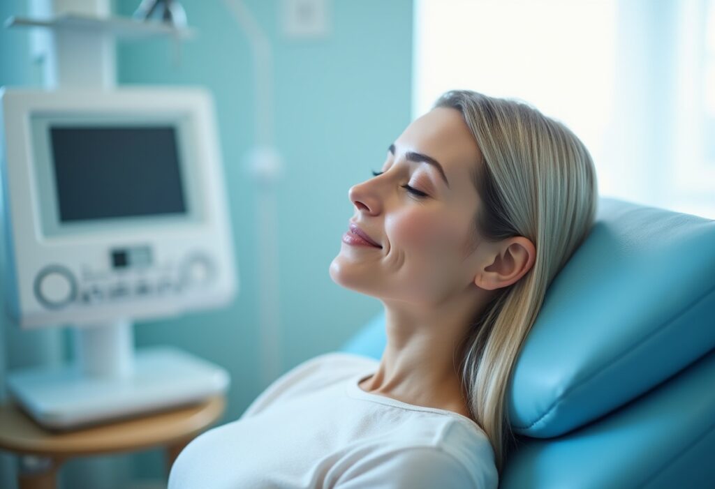 Patient preparing for TMS session at Texas Holistic Psychiatry