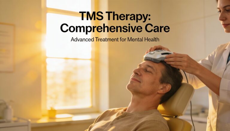 Adult patient receiving transcranial magnetic stimulation (TMS) therapy for treatment-resistant depression in a clinical setting in Houston
