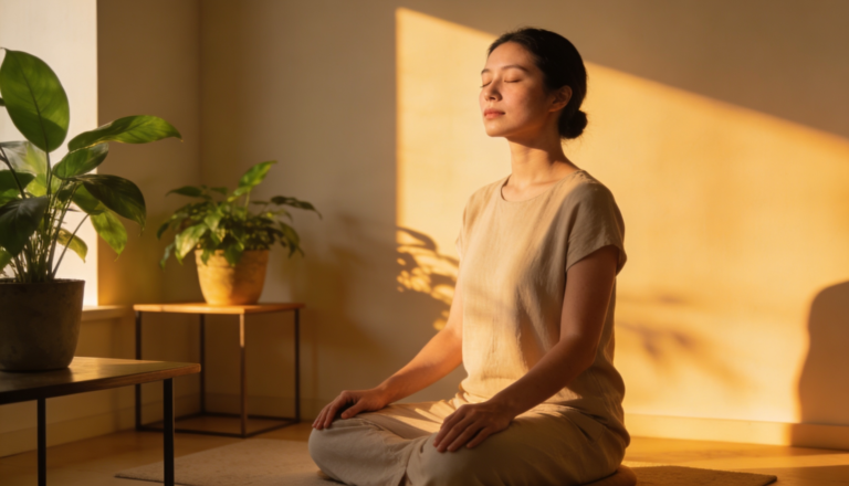 How to manage anxiety without medication showing person practicing deep breathing and mindfulness