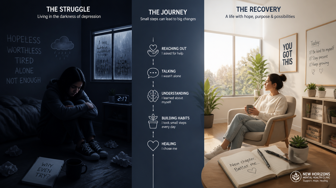 Benefits of TMS and Esketamine therapy for mental health recovery showing transformation from depression to emotional wellness